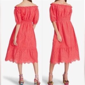 EUC Betsey Johnson Cotton Eyelet Ruffle off shoulder midi dress L